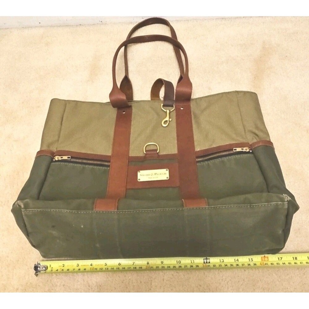 Sword & Plough Green Canvas And Leather Signature Tote Bag, Made In USA - Picture 6 of 11